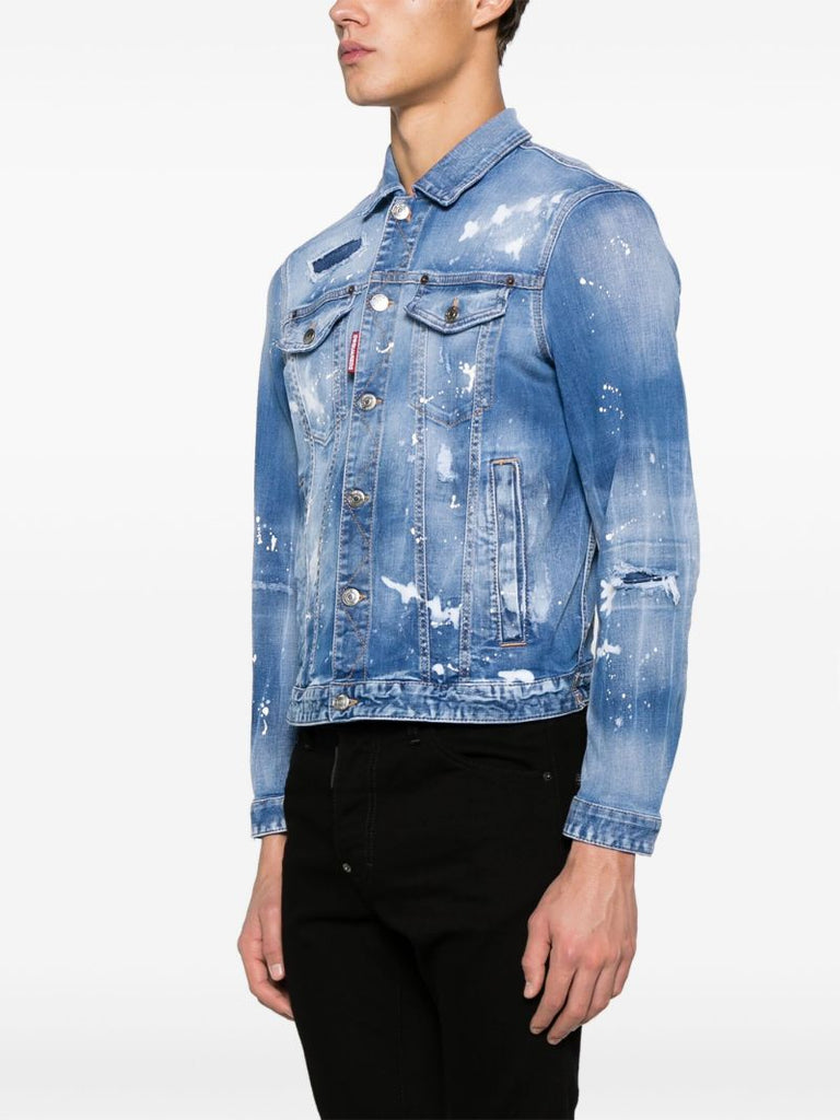Blue Paint-splatter Distressed Denim Jacket