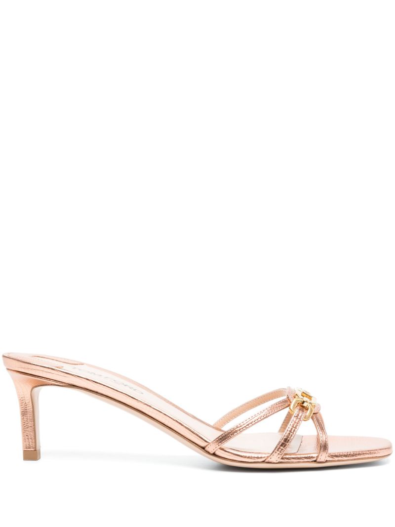 Gold-tone Whitney 55 Lizard-embossed Leather Sandals