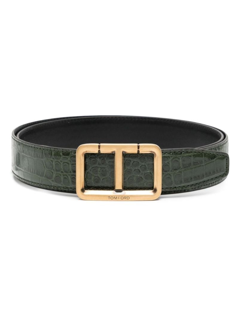Green T-plaque Leather Belt