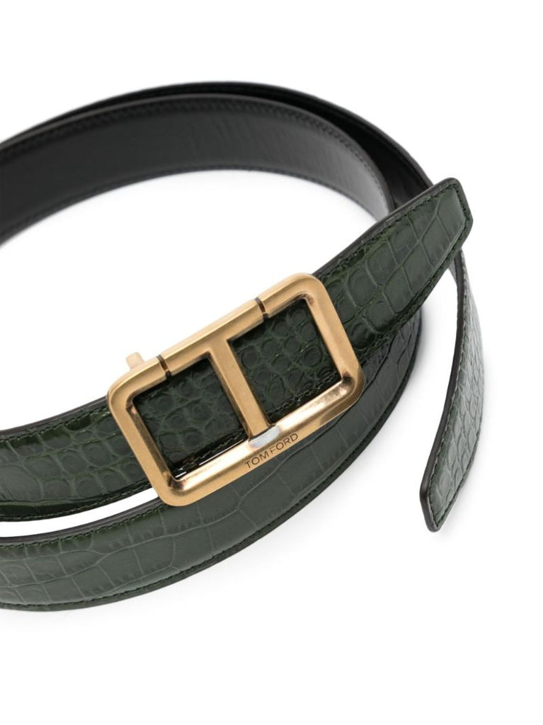Green T-plaque Leather Belt