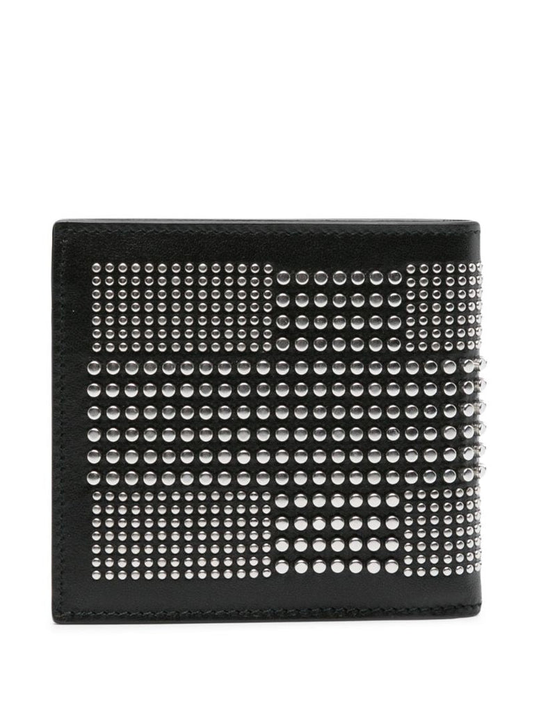 Black Studded Bi-fold Leather Wallet
