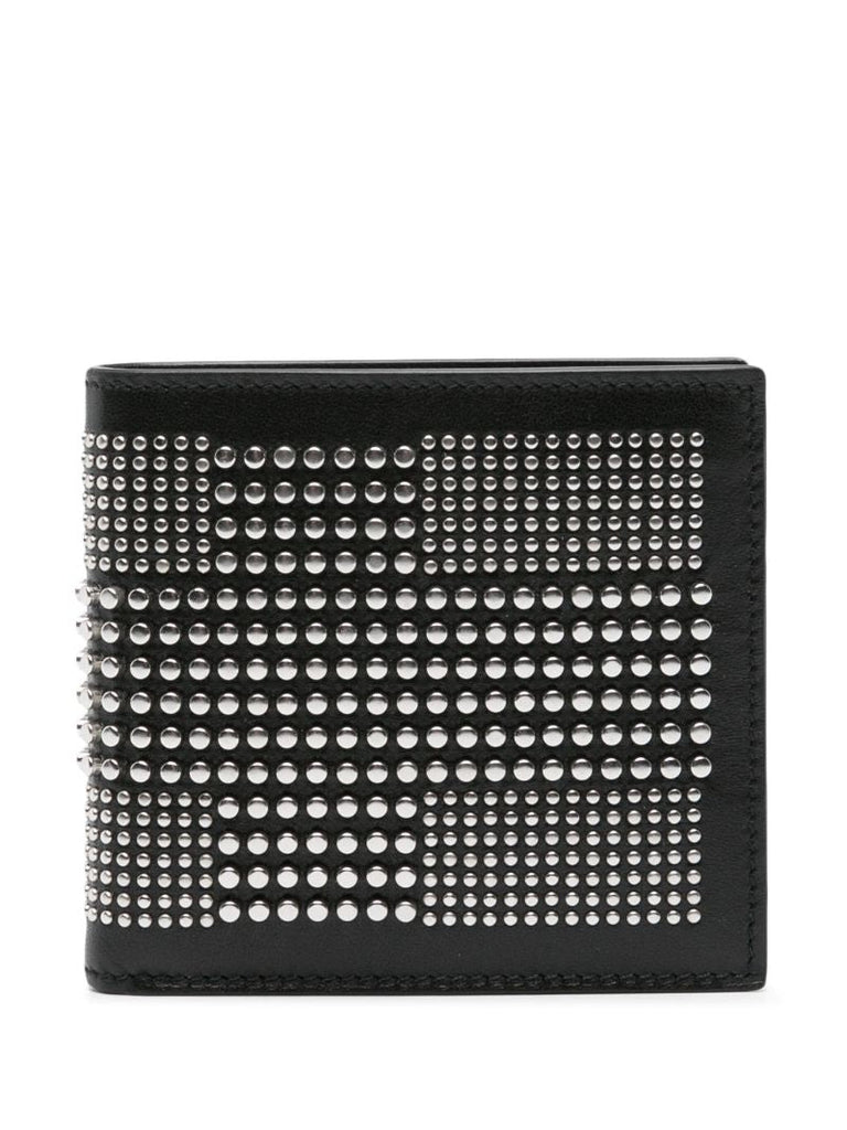 Black Studded Bi-fold Leather Wallet