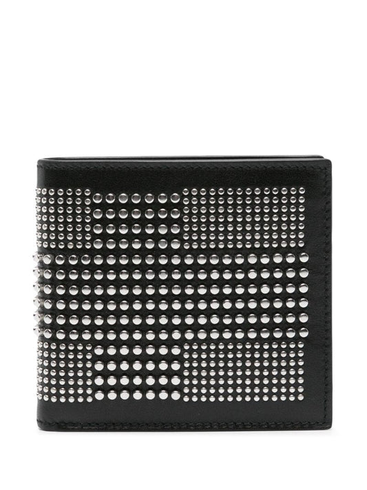 Black Studded Bi-fold Leather Wallet