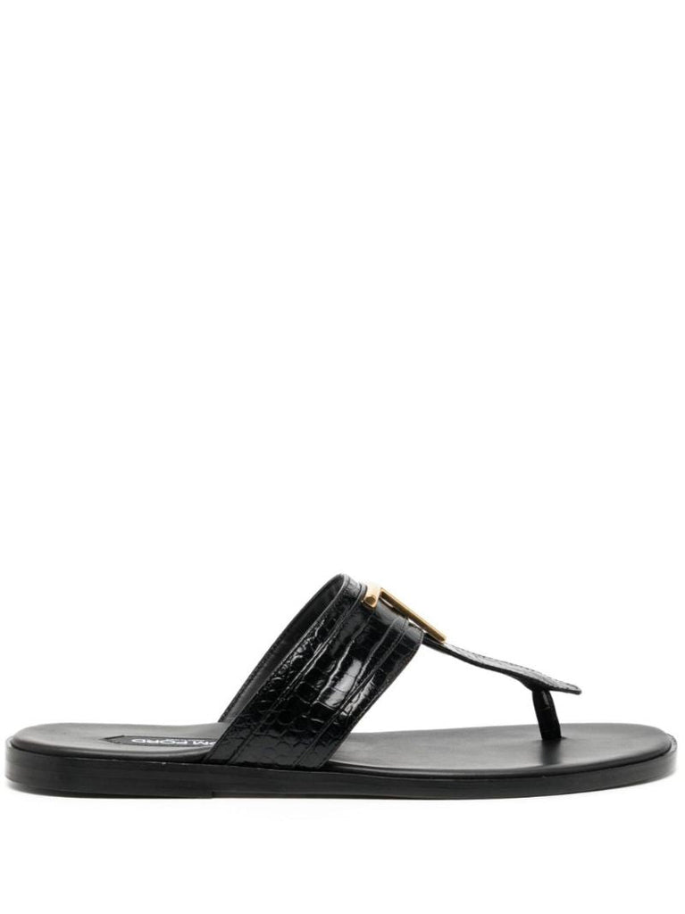Black Brighton Leather Sandals