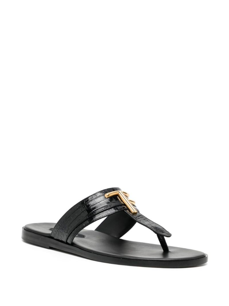 Black Brighton Leather Sandals