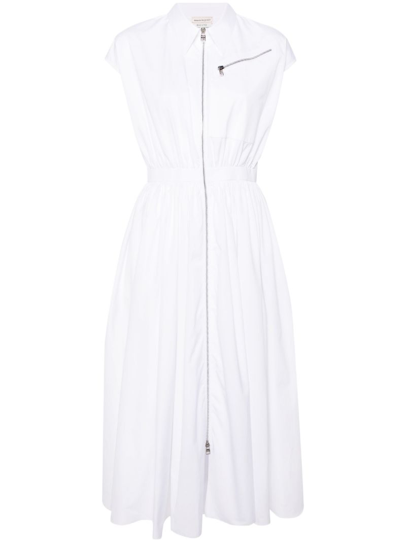 White Cap-sleeved Flared Dress