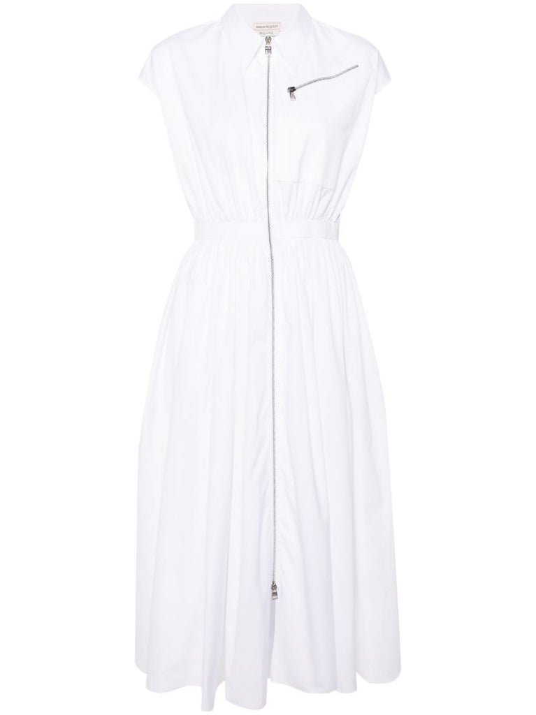 White Cap-sleeved Flared Dress