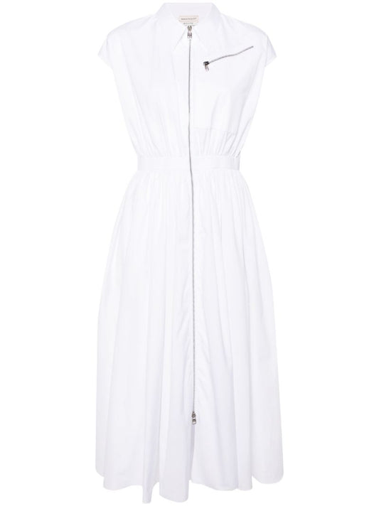 White Cap-sleeved Flared Dress