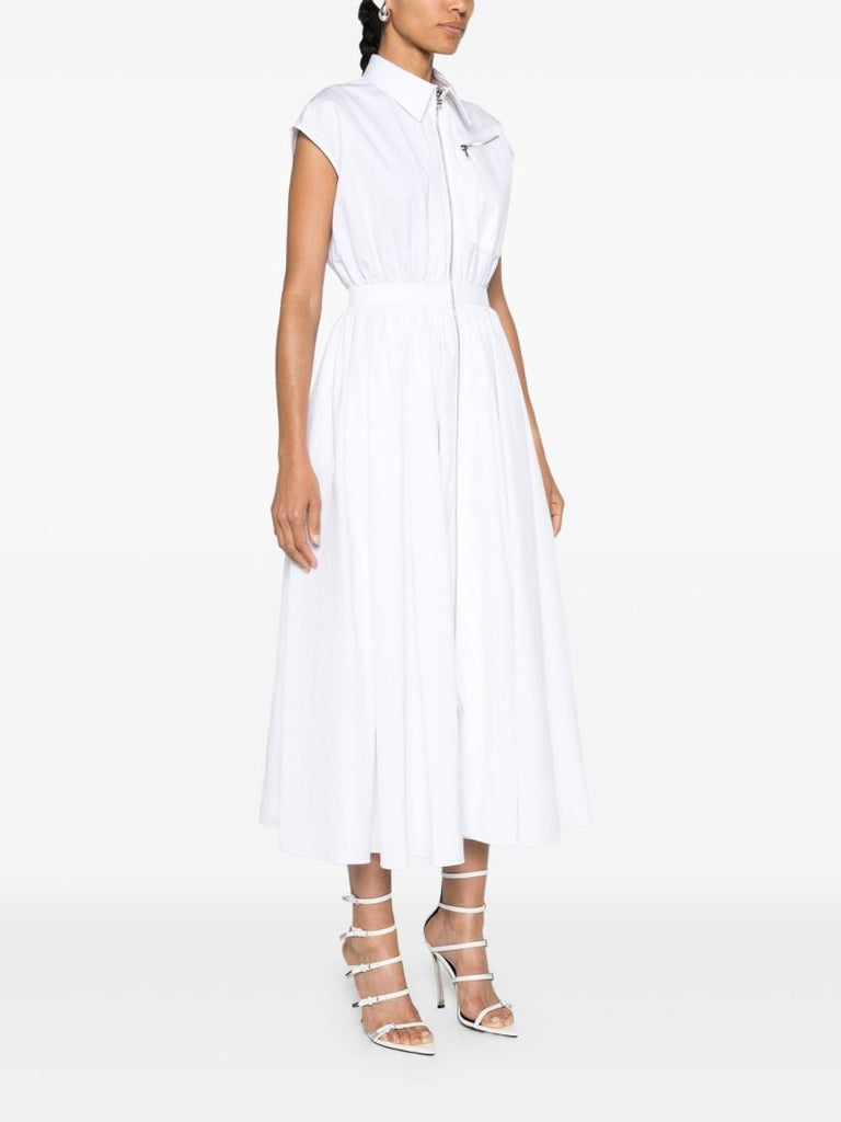 White Cap-sleeved Flared Dress