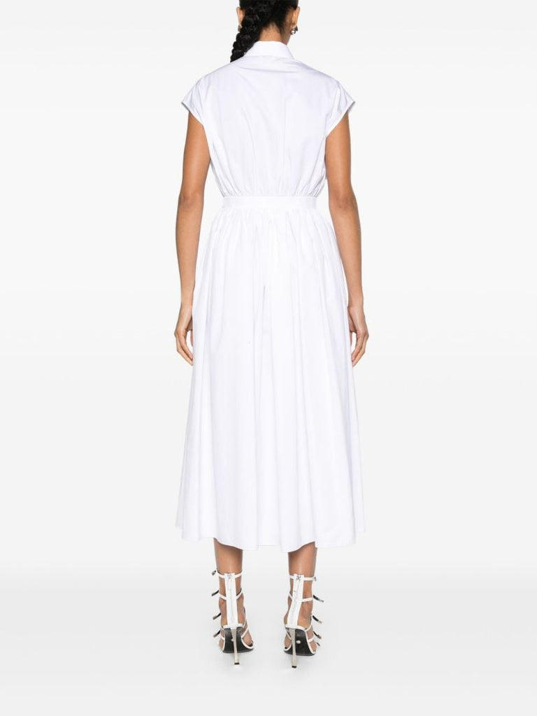 White Cap-sleeved Flared Dress