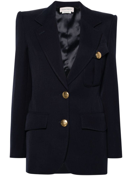 Blue Double-breasted Wool Blazer