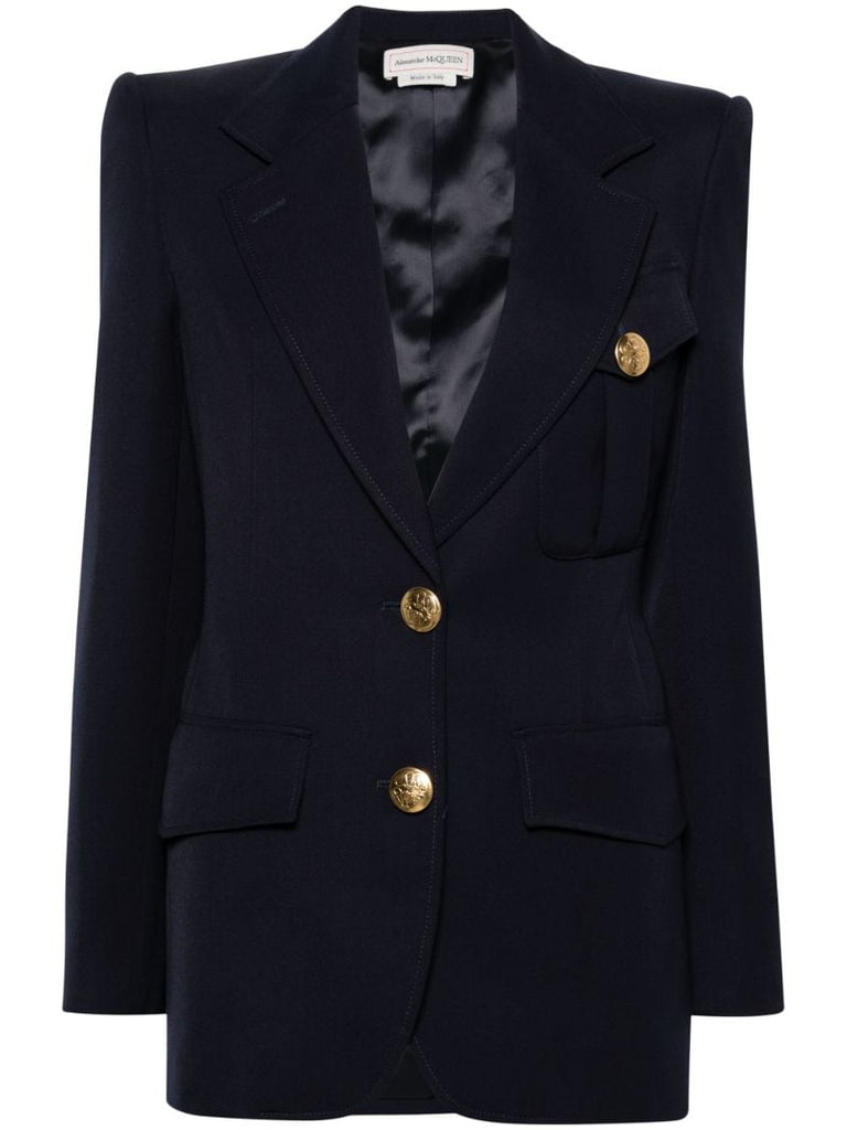 Blue Double-breasted Wool Blazer