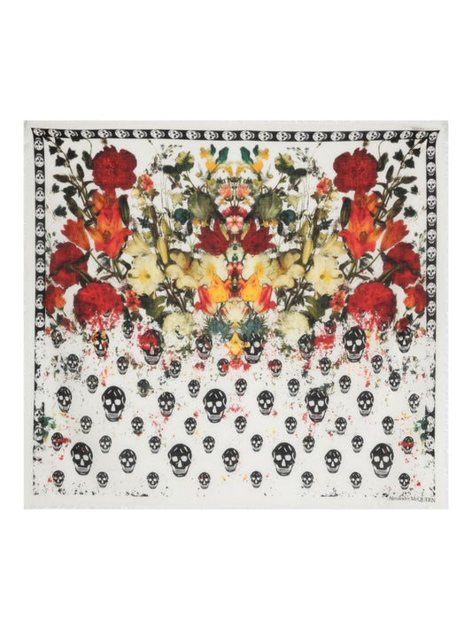 Neutral Skull Floral-print Wool Scarf