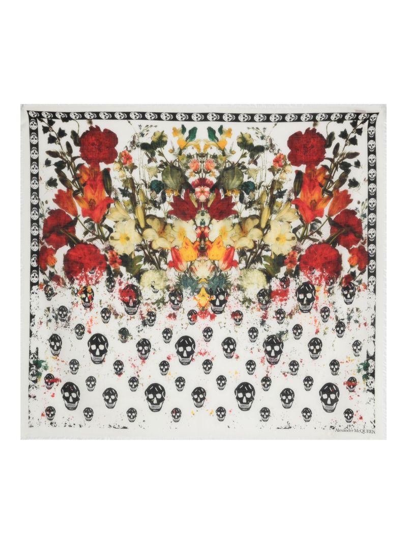 Neutral Skull Floral-print Wool Scarf