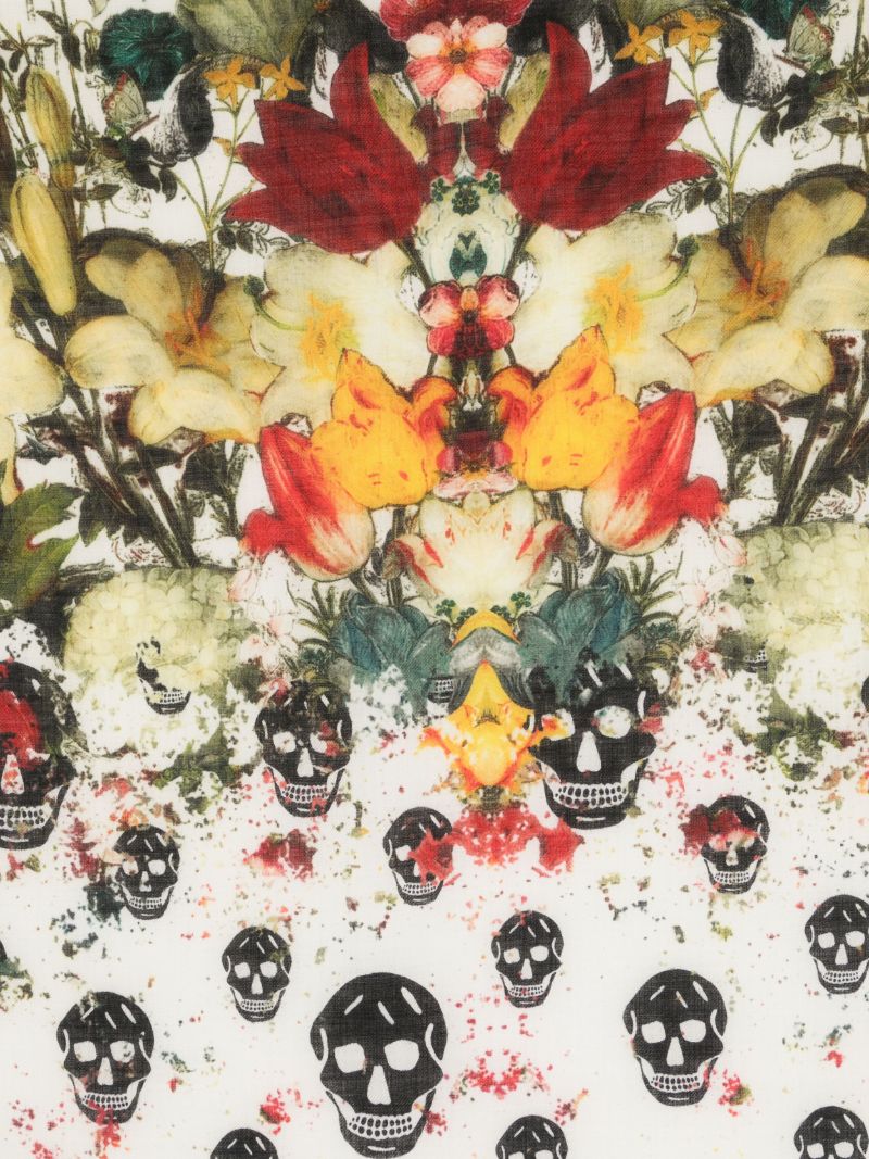 Neutral Skull Floral-print Wool Scarf