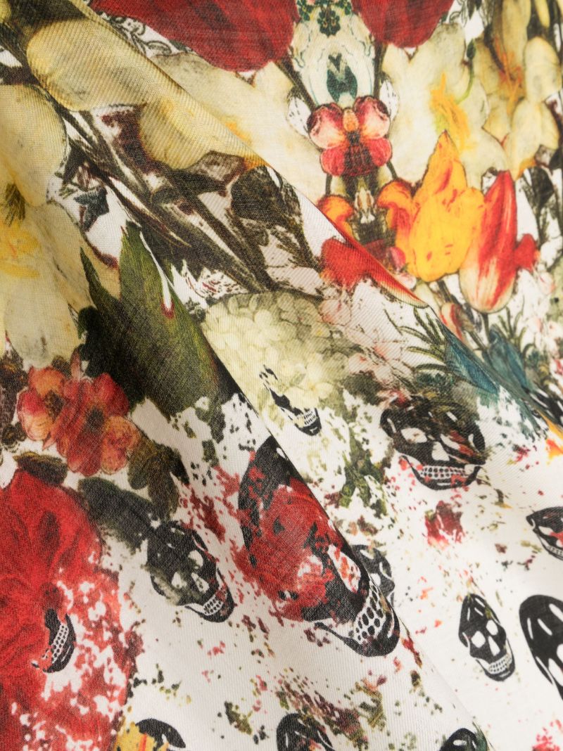 Neutral Skull Floral-print Wool Scarf