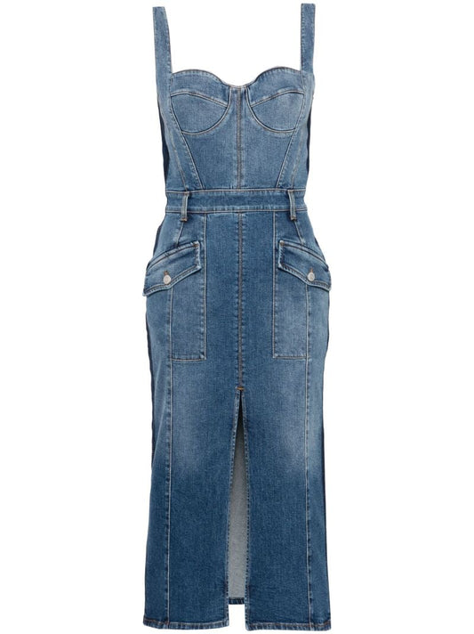 Blue Sleeveless Denim Midi Dress