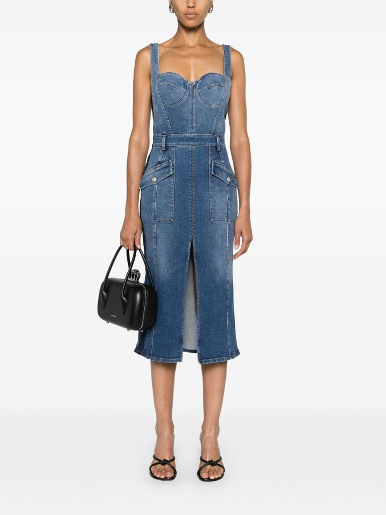 Blue Sleeveless Denim Midi Dress