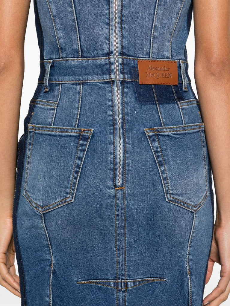 Blue Sleeveless Denim Midi Dress