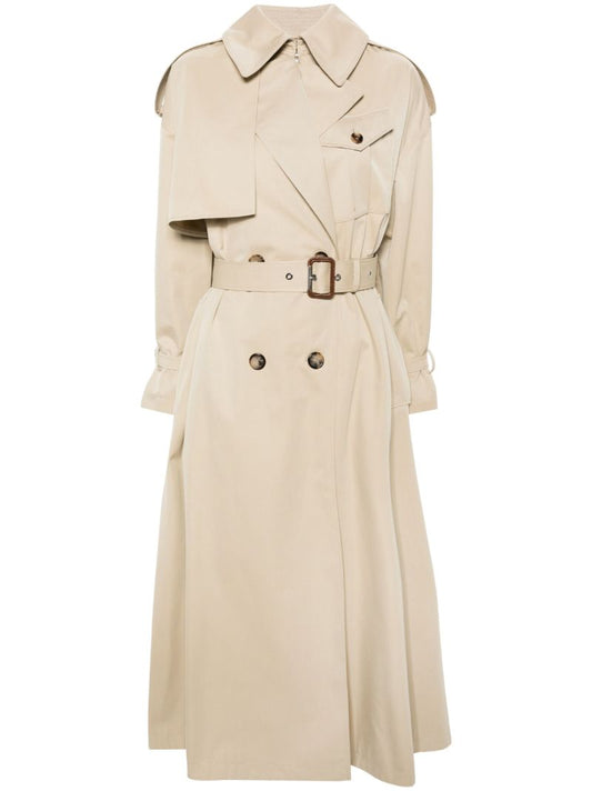 Neutral Belted A-line Trench Coat