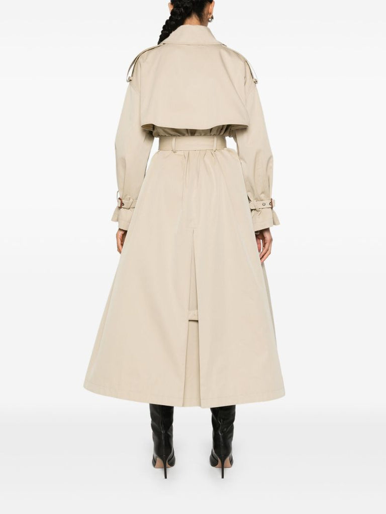 Neutral Belted A-line Trench Coat