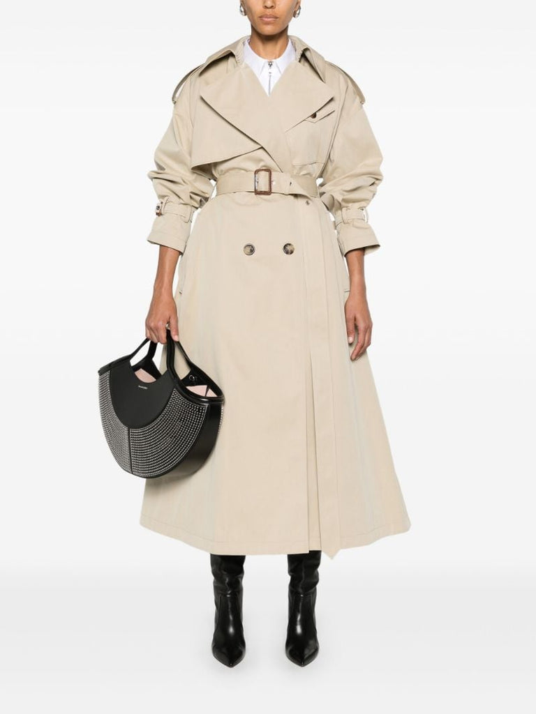 Neutral Belted A-line Trench Coat