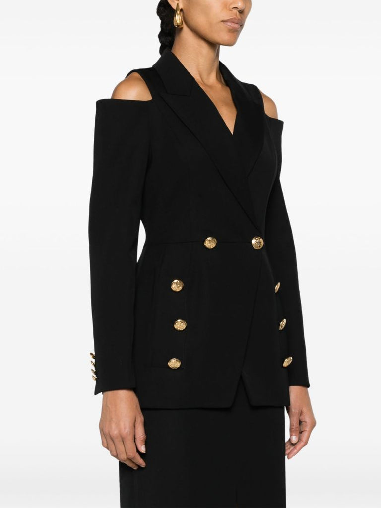 Black Cold-shoulder Wool Blazer