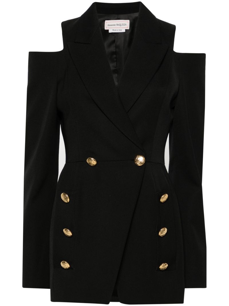Black Cold-shoulder Wool Blazer