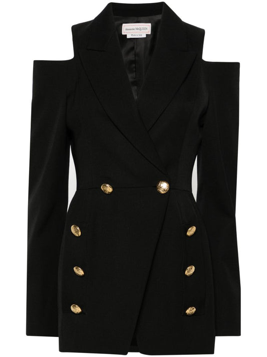 Black Cold-shoulder Wool Blazer