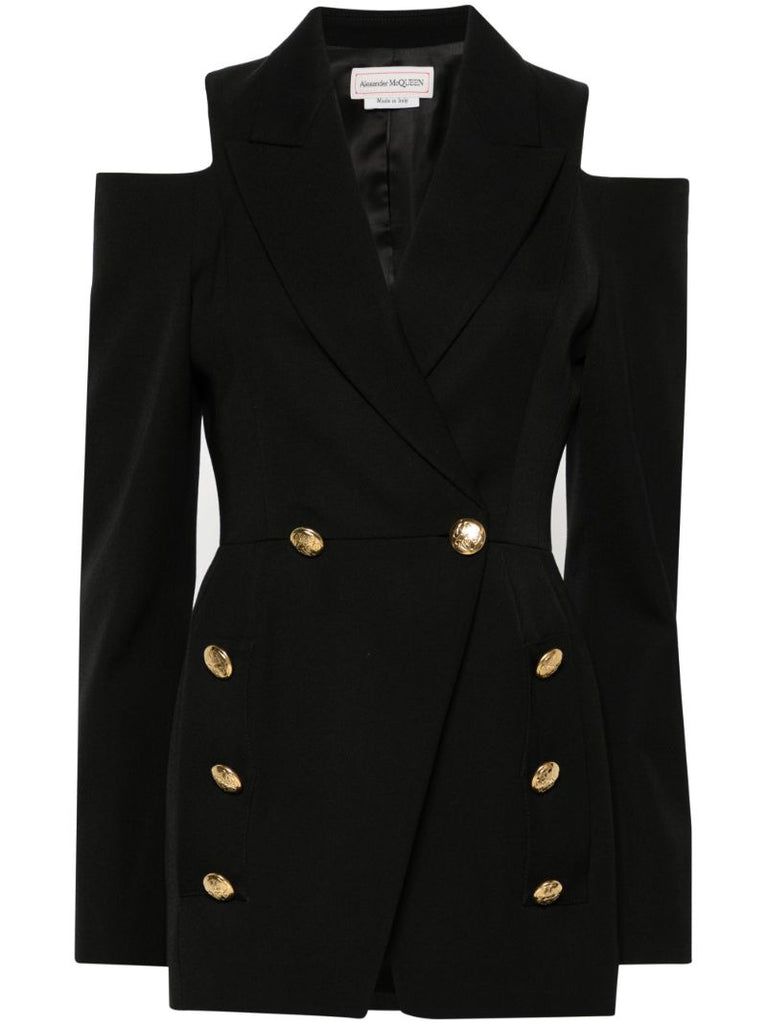 Black Cold-shoulder Wool Blazer