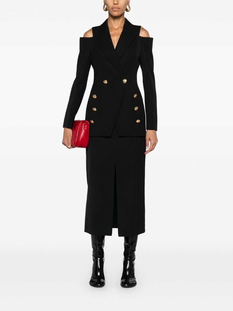 Black Cold-shoulder Wool Blazer