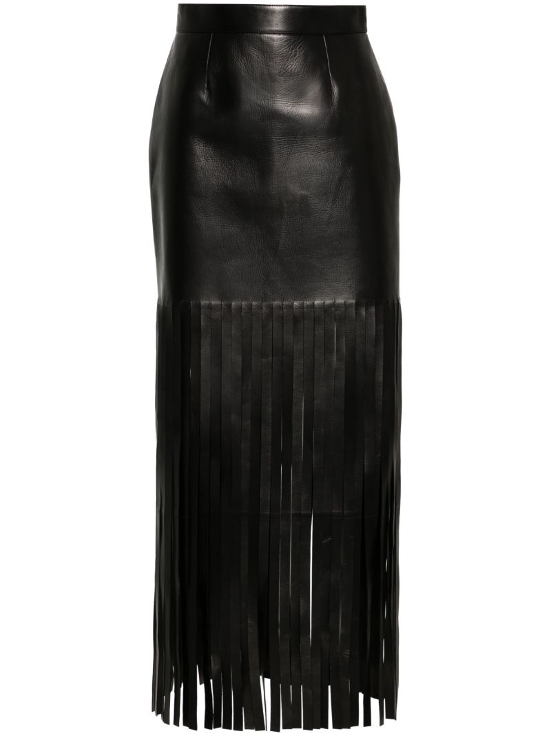 Black Fringed Leather Maxi Skirt