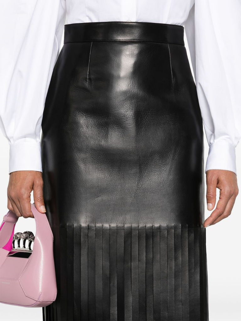 Black Fringed Leather Maxi Skirt