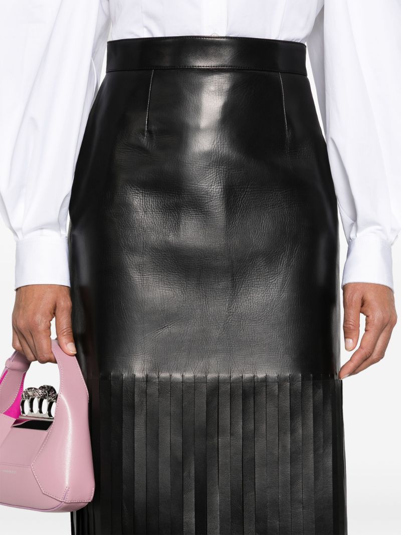 Black Fringed Leather Maxi Skirt