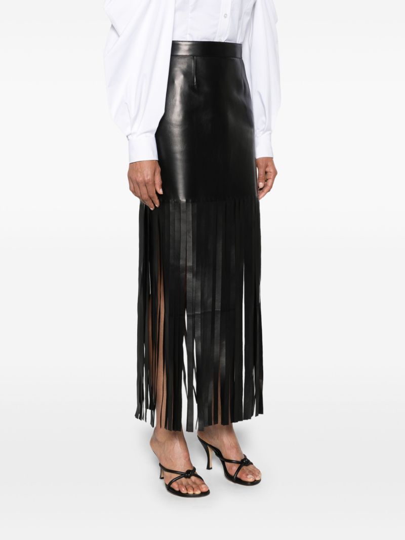 Black Fringed Leather Maxi Skirt