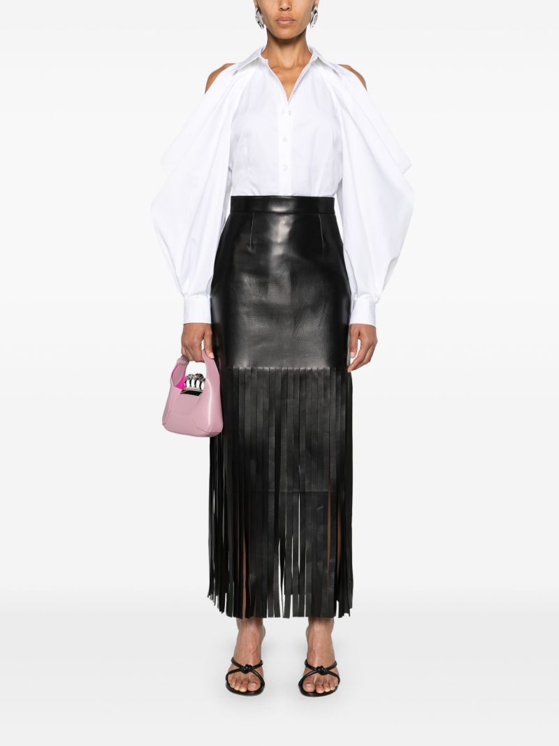 Black Fringed Leather Maxi Skirt