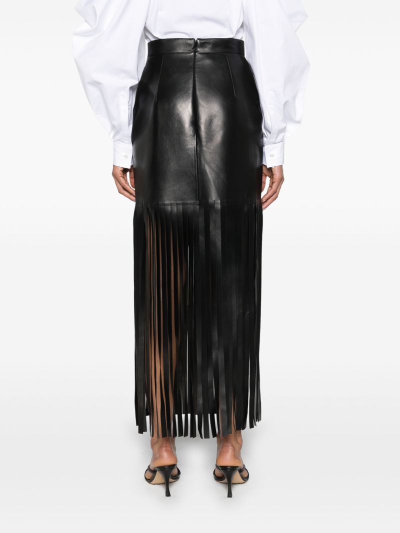 Black Fringed Leather Maxi Skirt