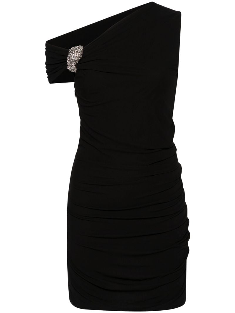 Black Crystal-embellished Asymmetric Minidress