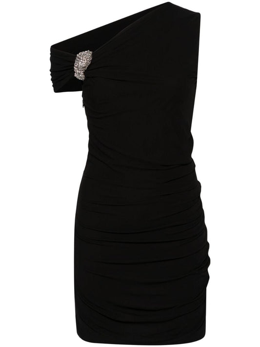 Black Crystal-embellished Asymmetric Minidress