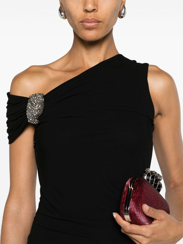 Black Crystal-embellished Asymmetric Minidress