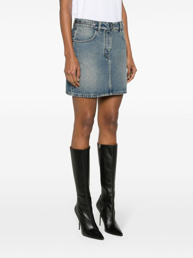 Blue Chain-embellished Denim Mini Skirt