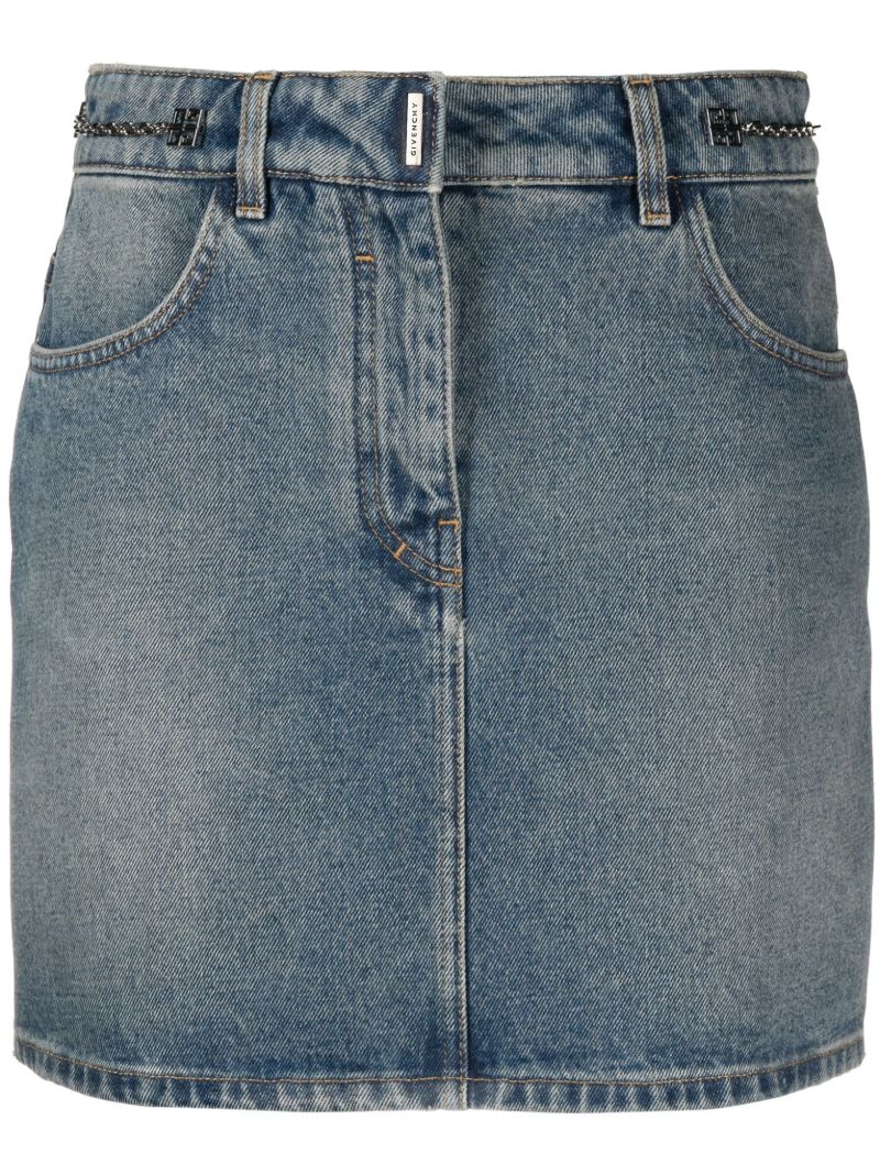 Blue Chain-embellished Denim Mini Skirt