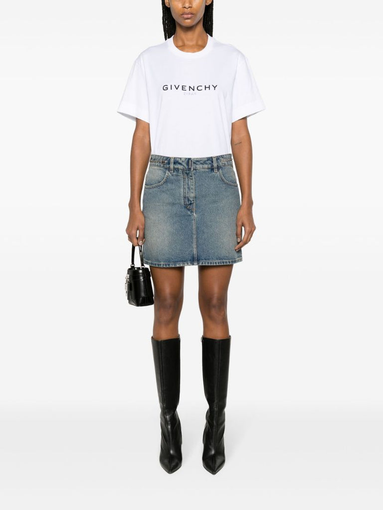 Blue Chain-embellished Denim Mini Skirt