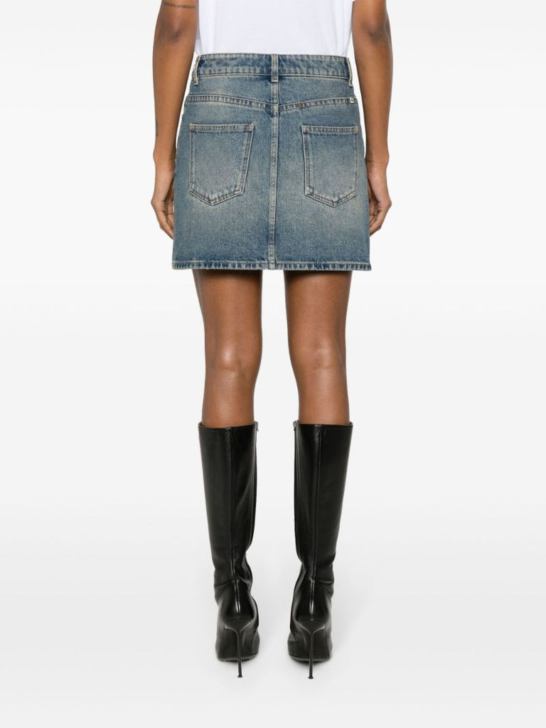 Blue Chain-embellished Denim Mini Skirt