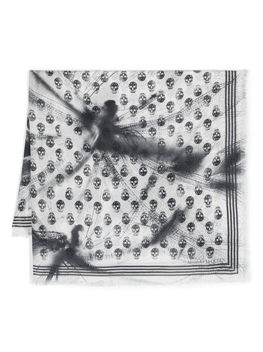 White Skull-print Modal Scarf