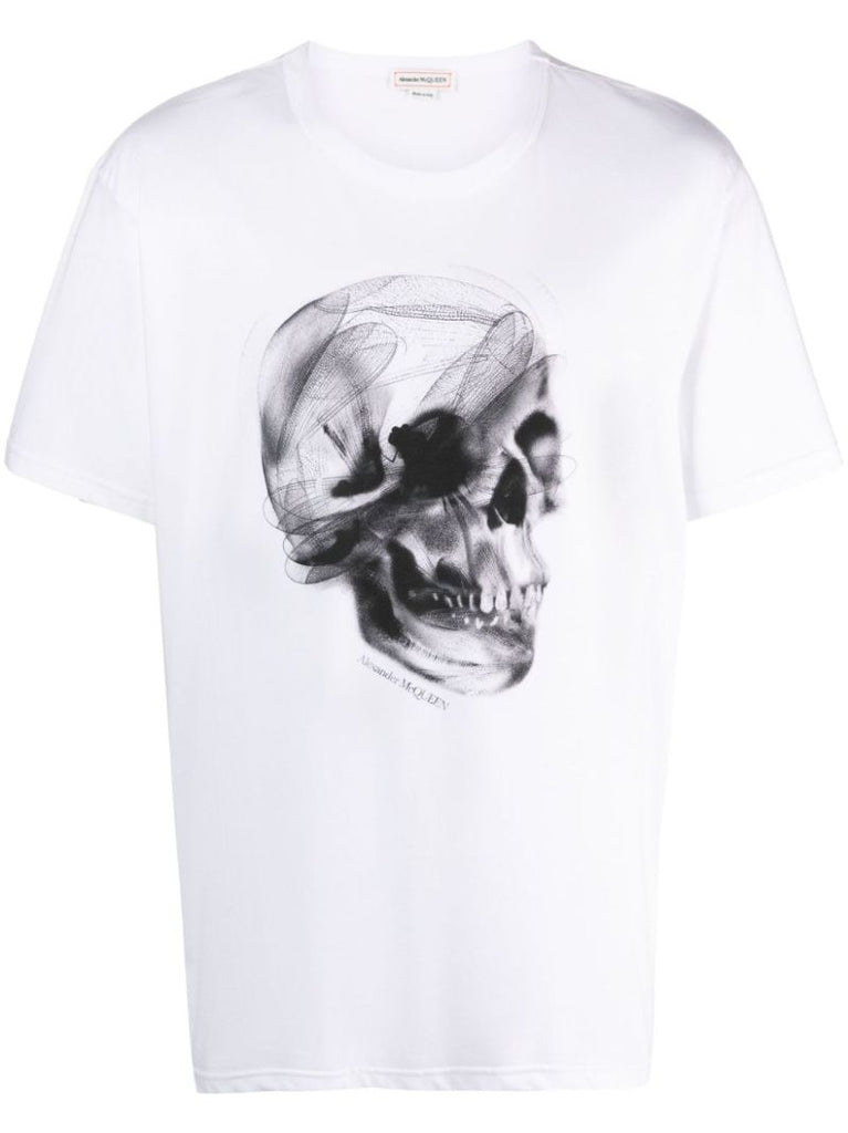 White Obscured Skull-print Cotton T-shirt