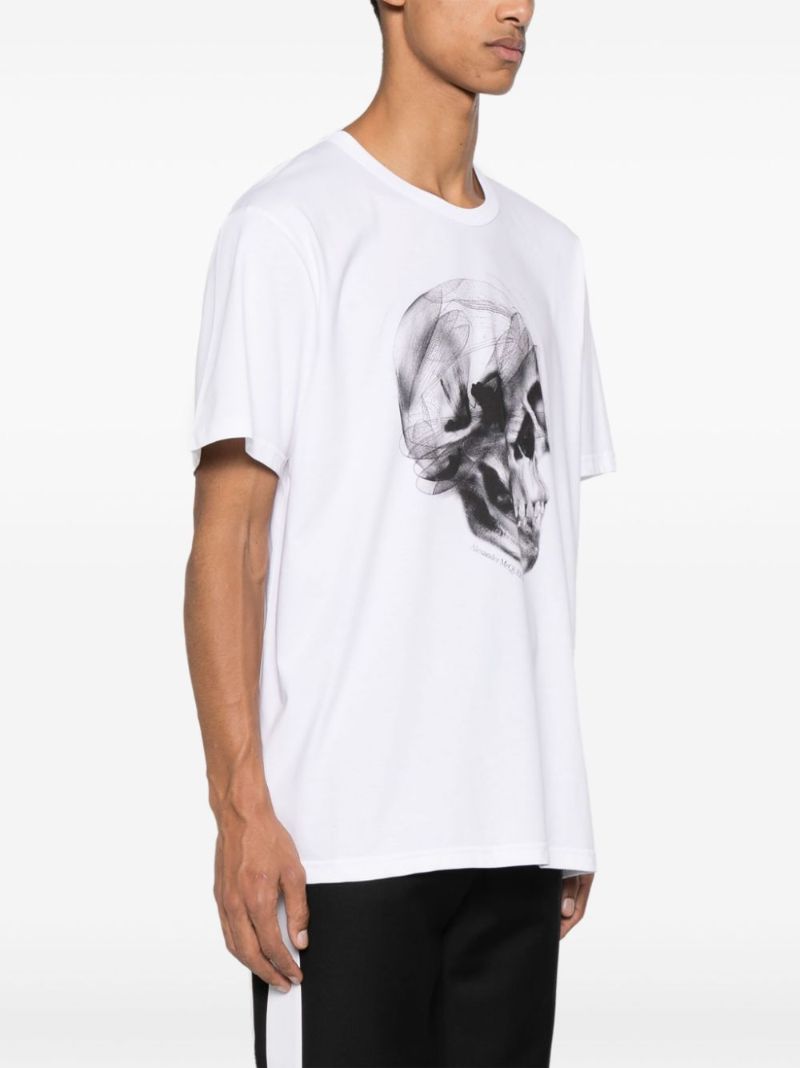 White Obscured Skull-print Cotton T-shirt