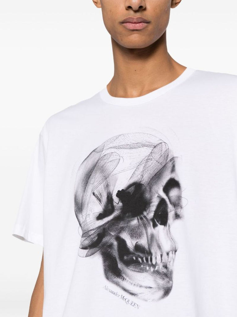 White Obscured Skull-print Cotton T-shirt