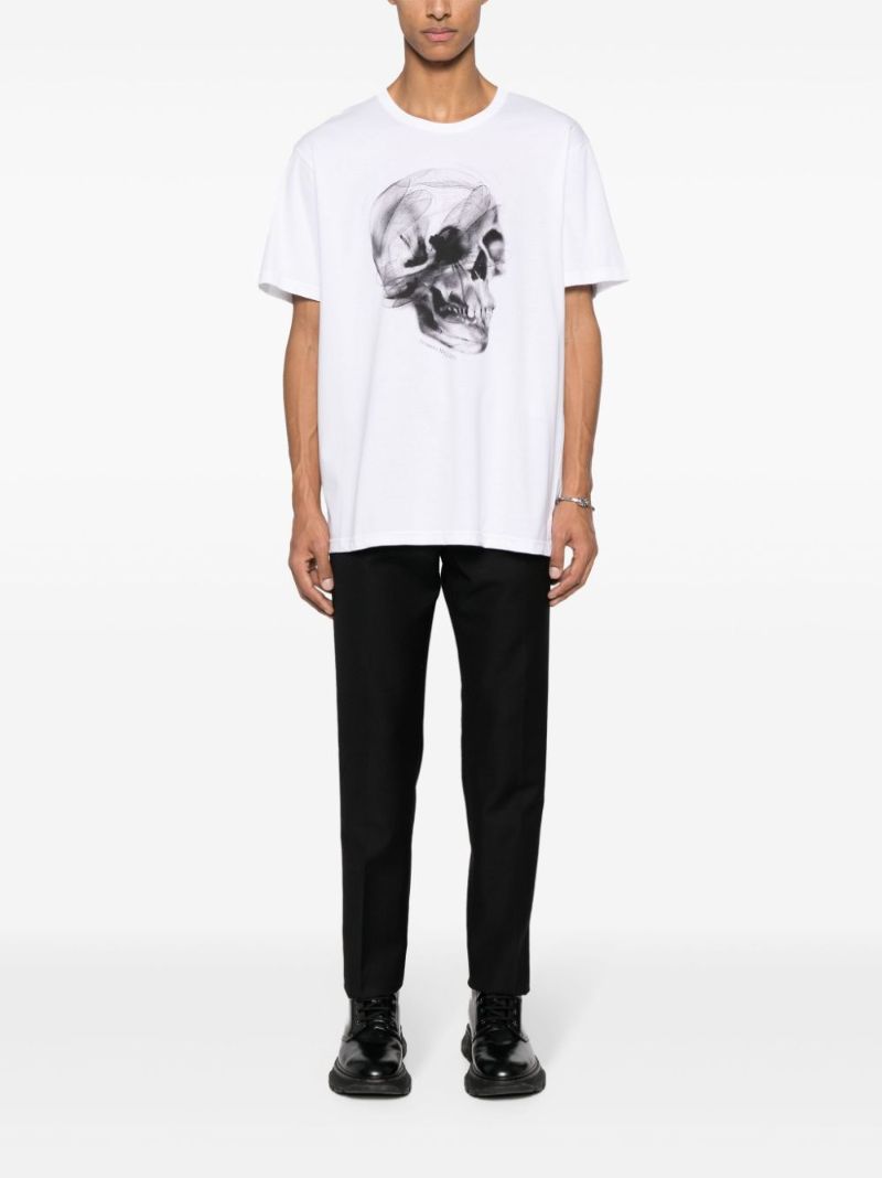 White Obscured Skull-print Cotton T-shirt