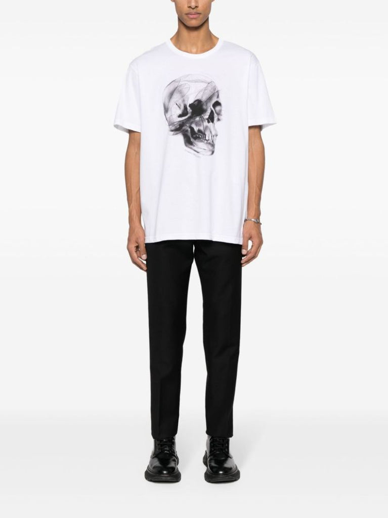 White Obscured Skull-print Cotton T-shirt